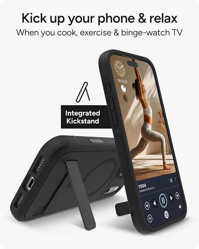 ZAGG Sedona Snap Case with Kickstand for iPhone 17 Pro Max - Pitch Black, Drop Protection (13ft/4m), Multi-Layer Protection, with Camera Button, MagSafe Phone Case with Impact-Absorbing Bumpers