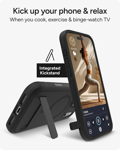 ZAGG Sedona Snap Case with Kickstand for iPhone 17 Pro Max - Pitch Black, Drop Protection (13ft/4m), Multi-Layer Protection, with Camera Button, MagSafe Phone Case with Impact-Absorbing Bumpers