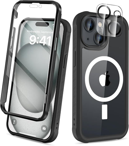 for iPhone 15 Case Full Body, Built-in Screen Protector, with Camera Lens Protector, [Anti-Yellowing] Protective Shockproof Phone Case, Bumper Rugged Cover 6.1 Inch (Black)