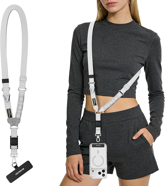 MAGEASY 20mm FidLock Mono Crossbody Utility Strap- Adjustable Crossbody Phone Lanyard with Magnetic Quick Release Buckle, Universal Durable Strap for iPhone 16 Pro Max & Most Smartphones - Galaxy Gray
