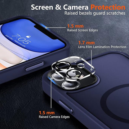MOCCA Strong Magnetic for iPhone 11 Phone Case,[Compatible with Magsafe][Glass Screen Protector+Camera Lens Protector] Slim Thin Shockproof Cover Case for iPhone 11 6.1 inch, Deep Blue