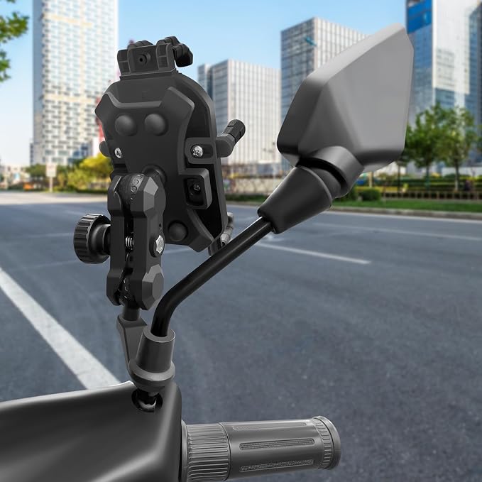 Motorcycle Rear View Mirror Phone Mount Compatible with 4.8-7" Cell Phone 360° Rotatabe Motorbike Rearview Mirror Phone Holder with Vibration Dampener for Motorcycle ATV Scooter Moped Bike Stroller