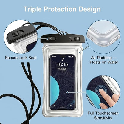 2 Pack Floating Waterproof Phone Pouch, IPX8 Universal Dry Bag for Smartphones up to 7", Clear Touchscreen Case with Secure Lock & Lanyard for Beach, Swimming, Travel & Outdoor Use