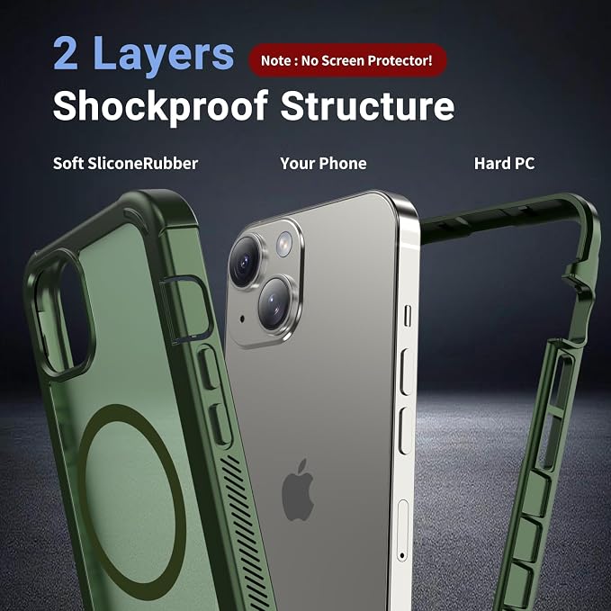 jaroco Magnetic for iPhone 15 Case, [Compatible with MagSafe][Military Grade Drop Protection][Heavy Duty Protection][Non-Slip][Shockproof] 2-Layer Durable Bumper Phone Case 6.1''-Army Green