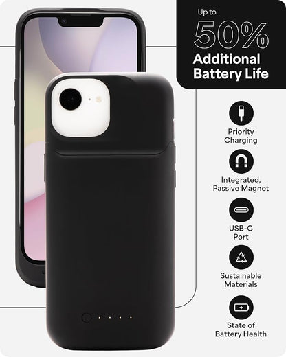 Mophie Juice Pack Battery Case for iPhone 17e/ 16e - Slim Charging Case, Magnetic Back for Wallets & Mounts, +50% Extra Battery Life, Enhanced 6-Foot Drop Protection, Sustainable Material, Black