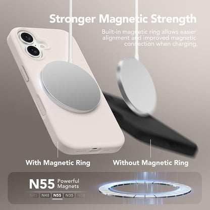 GONEZ Magnetic for iPhone 17 Case, Compatible with MagSafe, [Screen Protector + Camera Lens Protector], Liquid Silicone Anti-Scratch Shockproof Protective Phone Case 6.3 inch, Stone