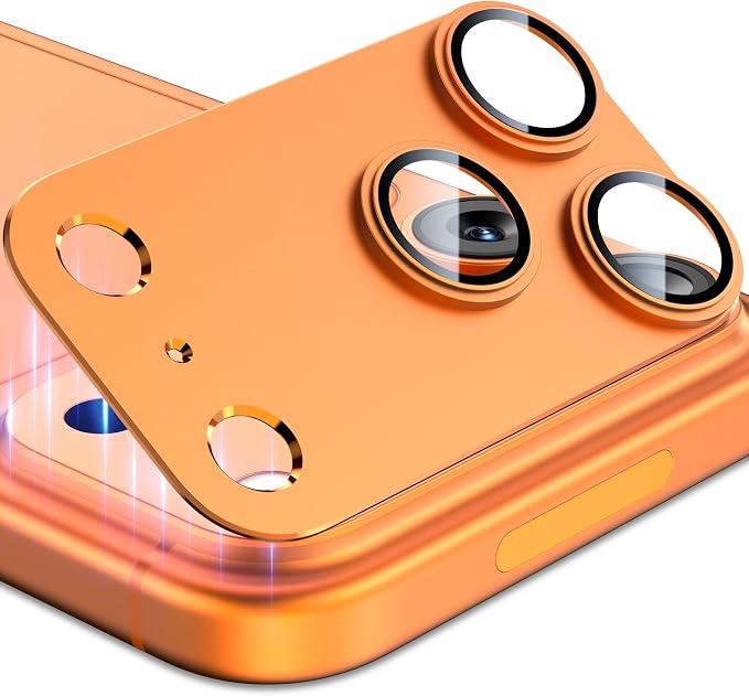 Esanik Upgrade 2 Pack for iPhone 17 Pro Max Camera Lens Protector, Aluminum Alloy Metal matte Case Tempered Glass Camera Screen Cover, Scratch Resistant Case Friendly (Orange)