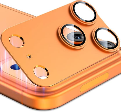 Esanik Upgrade 2 Pack for iPhone 17 Pro Max Camera Lens Protector, Aluminum Alloy Metal matte Case Tempered Glass Camera Screen Cover, Scratch Resistant Case Friendly (Orange)