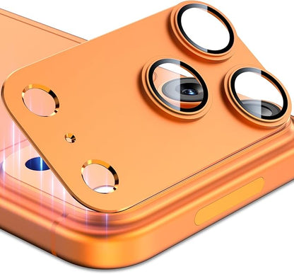 Esanik Upgrade 2 Pack for iPhone 17 Pro Camera Lens Protector, Aluminum Alloy Metal matte Case Tempered Glass Camera Screen Cover, Scratch Resistant Case Friendly (Orange)