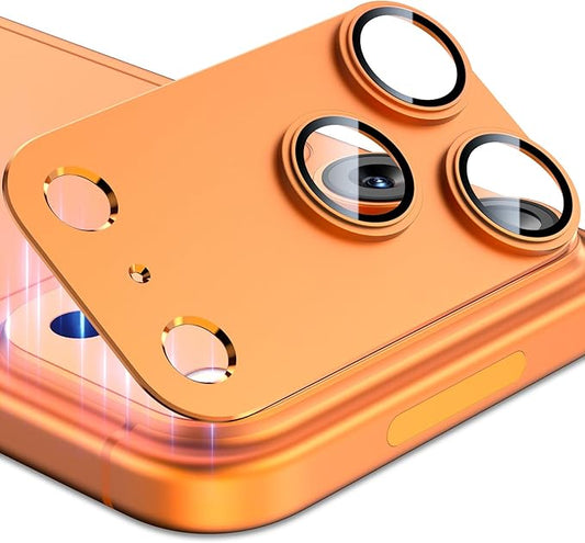 Esanik Upgrade 2 Pack for iPhone 17 Pro Camera Lens Protector, Aluminum Alloy Metal matte Case Tempered Glass Camera Screen Cover, Scratch Resistant Case Friendly (Orange)