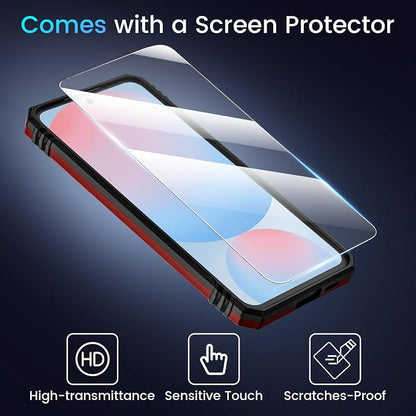 Caka for Samsung Galaxy S24 FE Case [HD Screen Protector] [Full Camera Lens Cover] [360°Rotated Kickstand Ring] [Heavy Duty Protection] Hard Rugged Protective Phone Cover for S24 FE - Red