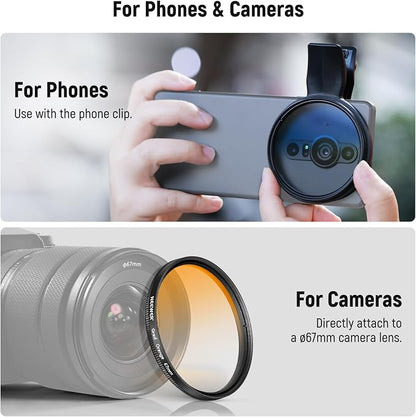 NEEWER 67mm 7 Pack ND Filter Set Compatible with Android Samsung Google Huawei Xiaomi Phone, Clip On CPL+ ND32 + Starlight + GND (Red/Orange/Yellow/Blue) Photography Accessories Kit with Case, FL-P14