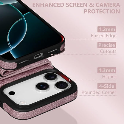 Keallce Wallet Case for iPhone 17 Pro Max 6.9'', Flip Case with RFID Blocking Card Holder Slots Kickstand, PU Leather Protective Folio Cover for Women, Rosegold
