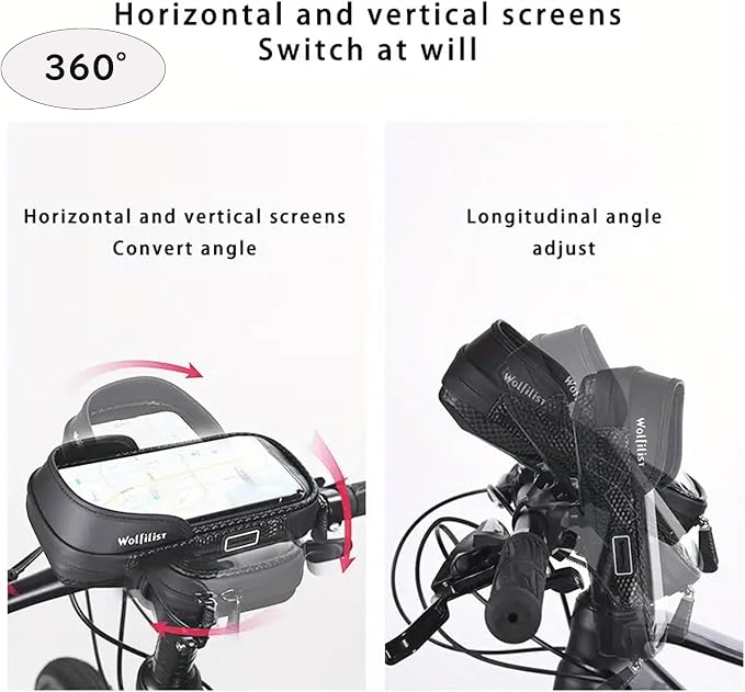 WOLFILIST Bike Phone Holder EVA Waterproof Bike Front Frame Bag Top Tube Bike Bag Bicycle Phone Mount Cycling Pouch with Rain Cover Bike Accessories Gifts for Cyclists Men