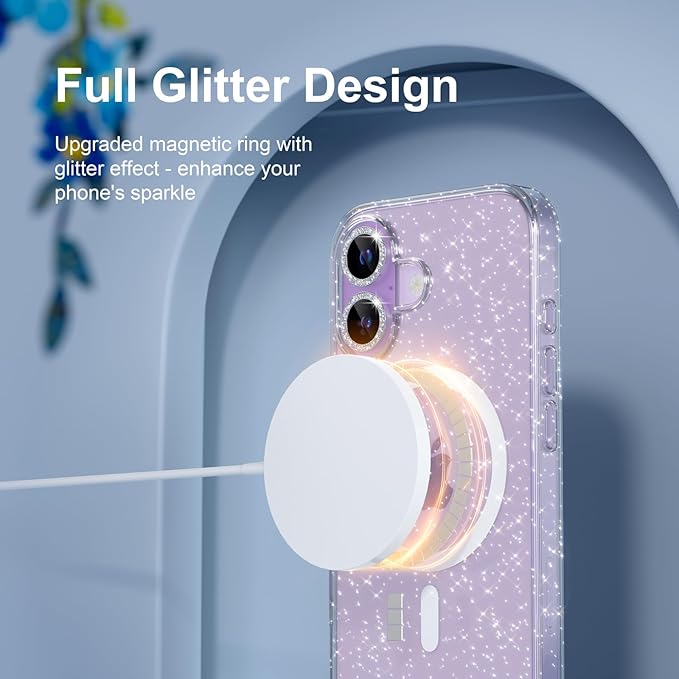Choiche Magnetic for iPhone 17 Case Compatible with MagSafe, Women Cute Glitter Sparkly Phone Case with Diamond Camera Lens Protectors, Military-Grade Drop Protection 6.3" (Clear)