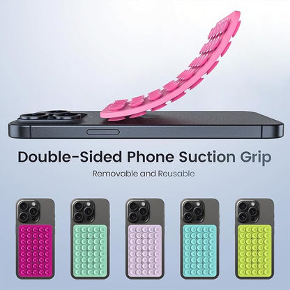 Double Sided Silicone Suction Phone Holder Mount, Silicon Accessory for iPhone and Android, Hands-Free Mirror Shower Phone Holder, TikTok Videos and Selfies (Pink+White)