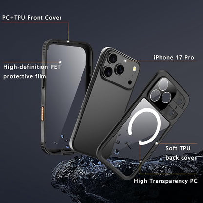 GOLDJU 2025 New Magnetic for iPhone 17 Pro Case-Waterproof, Built-in Screen & Camera Protector-IP68 Underwater Full Body 16FT Military Dropproof Shockproof Case for 17 Pro 6.3''- Black