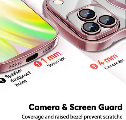 Misscase Designed for iPhone 17 Pro Max Case 6.9",with Privacy Screen Protector*1,Cute Wave Frame Case with Camera Lens Protector,Compatible with MagSafe Plating Bling for Women Pink