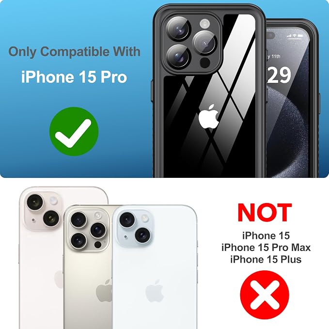 ANTSHARE Waterproof Case for iPhone 15 Pro, with [Built-in Privacy Screen Protector] [IP 68 Underwater], Anti-Peeping Adsorption Full Body Double Protective Case for iPhone 15 Pro, Black
