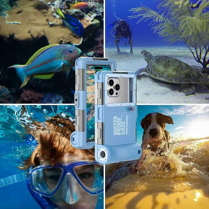 Underwater Diving Snorkeling Phone Case [for iPhone 17/16/15/14/13/12/11 Pro Max/XS/X] [for Samsung Galaxy S25/S24/S23], 50ft/15m Professional Scuba Waterproof Photo Video Housing Cover Blue