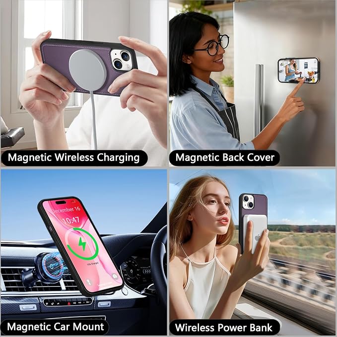 Wallet Case for iPhone 15 Plus with Card Holder/Crossbody Wallet/Strap| RFID Blocking | Magnetic | Kickstand | Detachable | PU Leather Phone Case for iPhone 15 Plus,6.7 in,Purple