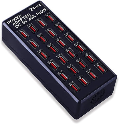 24-Port 100 watt (20 A) USB Charging Station, Home Desktop Fast Charger, Multiple Chargers, Suitable for Hotels, Shops, Schools, Shopping malls and Travel