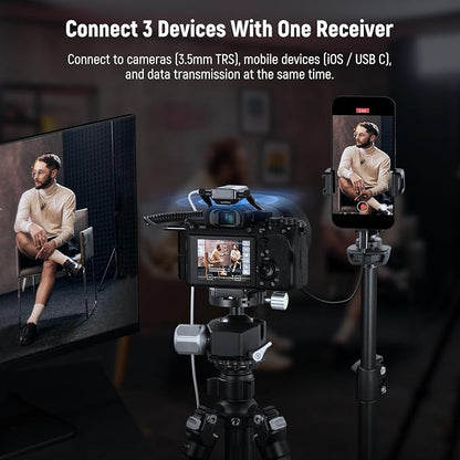 NEEWER CM28 Wireless Lavalier Microphone System with Charging Case, 2 Mic Clips, 1 Click Noise Canceling, 4GB Storage, 9H Playtime, Lavalier Lapel Mic Compatible with iPhone/Android/PC/Camera/iPad