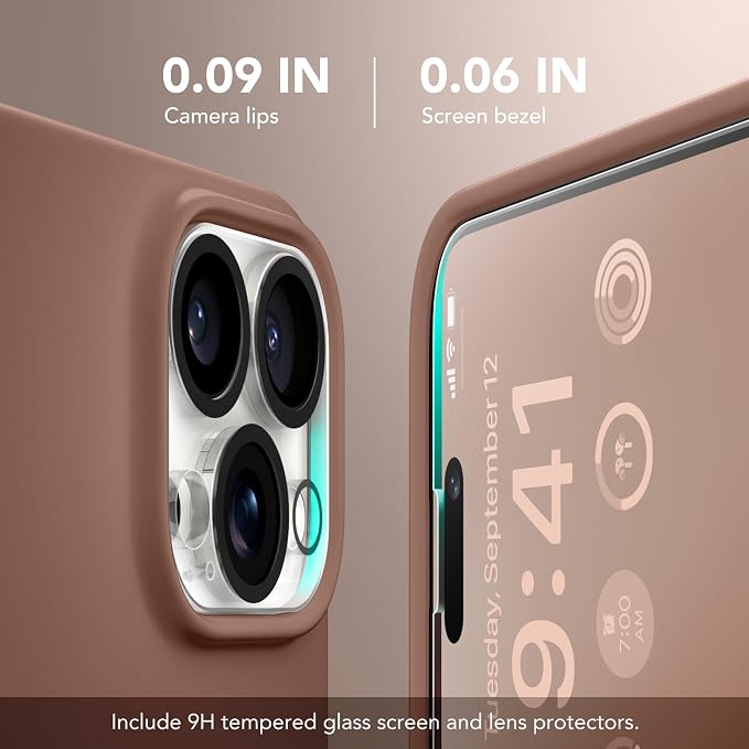 GONEZ for iPhone 14 Pro Case, Compatible with Magsafe, with Screen Protector + Camera Lens Protector, Soft Anti-Scratch Microfiber Lining, Shockproof Liquid Silicone Phone Cover, Brown