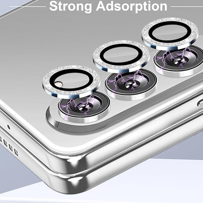 for Galaxy Z Fold 6 Camera Lens Protector Bling Glitter Individual Aluminium Alloy Ring 9H Tempered Glass Decorative Accessories Camera Cover for Samsung Galaxy Z Fold 6 Glitter Silver