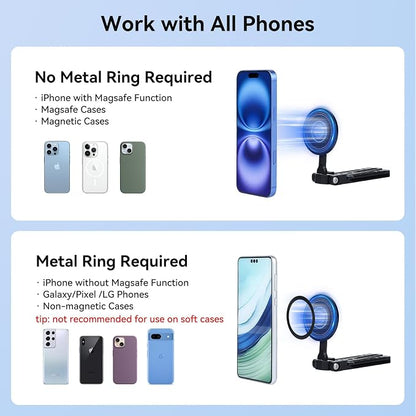 UTEBIT Magnetic Phone Tripod Stand for iPhone, Strong Magnet Foldable Cell Phone Stand for Vlog,Travel Essentials,MagSafe Compatible Pocket-Sized Tripod Phone Stand Compatible with iPhone 17 16 Series