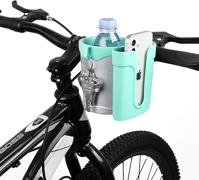Accmor 3-in-1 Bike Cup Holder with Cell Phone Keys Holder, Bike Water Bottle Holders, Universal Bar Drink Cup Can Holder for Bicycles, Motorcycles, Scooters, Grey Green