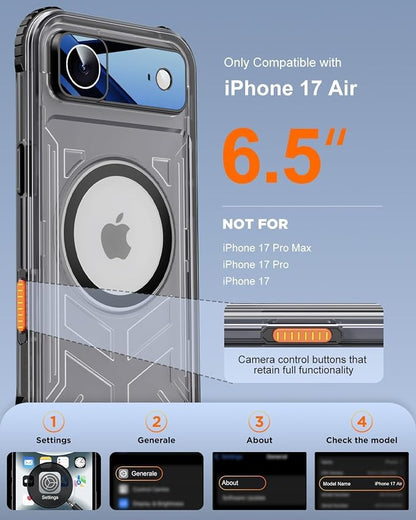 for iPhone Air Waterproof Case with Magsafe, Built-in [Camera & Screen Protector] [Lanyard], IP68 Water Proof Full Body Dustproof Heavy Duty Frosted Protective Phone Cover, 6.7" Black