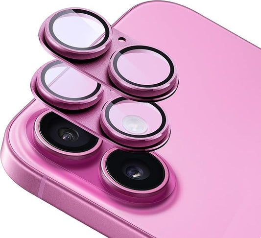 2-Pack Shatterproof Camera Lens Protector for iPhone 16/16 Plus |AR Tempered Glass Strong Adsorption Metal Camera Cover Screen(Rose red)