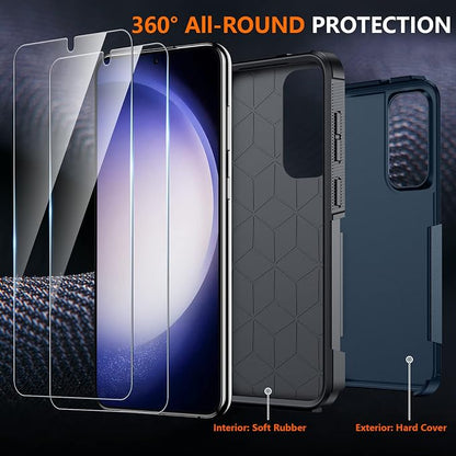 SPIDERCASE Designed for Samsung Galaxy S23 Case, [10 FT Military Grade Drop Protection], 2 Pack [Tempered Glass Screen Protector+Camera Lens Protector] Heavy Duty Shockproof Case, Deep Blue
