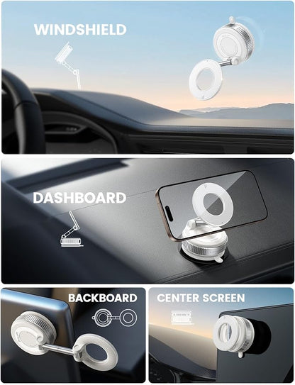 Lamicall Car Phone Mount - [70 LBS Strongest Suction] for Magsafe Car Mount, 360° Adjustable Suction Cup Phone Mount Dashboard Windshield Vacuum Magnetic Phone Holder for Car White
