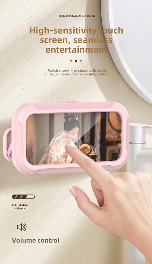 Upgraded Universal Shower Phone Holder - 360° Rotatable & Extendable Waterproof Phone Case Mount with Suction Cup & Adhesive, Anti-Fog Clear Cover for iPhone, Most Phones Up to 7 Inch (Green)