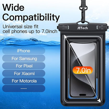 JETech Floating Waterproof Phone Pouch, 2 Pack Water Proof Case for iPhone 17e 17 16e 16 15 14 Air Pro Max Plus, Galaxy S26 S25 Ultra, Pixel 10 Series and Others up to 7 Inch, IPX8 Dry Bag Black