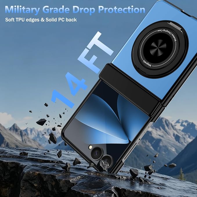 Hekodonk for Galaxy Z Flip 8 Case with 360 Rotatable Stand,[Compatible with MagSafe][Front Screen Protector],Magnetic Ring Holder with Hinge Protective Case for Samsung Z Flip 8,Blue