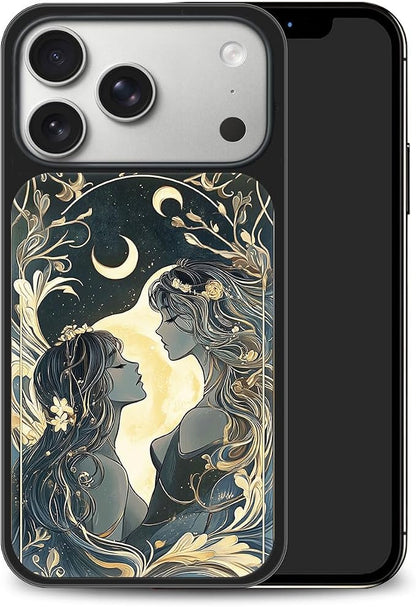 Constellation Series - Gemini Designs Magnetic for iPhone 17 pro Case, Tarot Style Model Glass Phone Cover, Compatible with Magsafe - fits iPhone 17 pro Case for Women