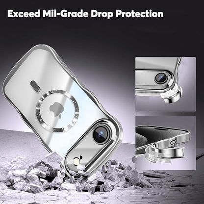 Misscase for iPhone Air Case with Privacy Screen Protector,Compatible with MagSafe,Cute Wave Frame Anti-Scratch Case with Camera Lens Protector Plating Bling Case for iPhone 17 Air Silver