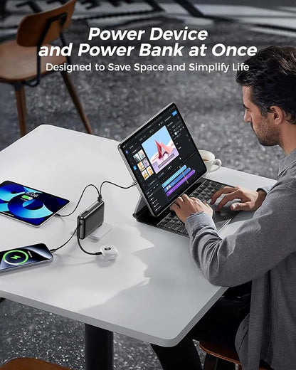 Power Bank, 50000 mAh Portable Charger with Built in Cable & Wall Plug, 22.5W Fast Charging, Travel Essential Battery Pack with LED Display for iPhone 17/16/15/14 Series, Galaxy, iPad Black