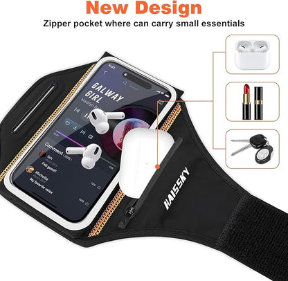 Phone Armband Holder for Running,3D Design Cell Phone Armband with Zipper Pocket for Earbuds Car Keys,Water Resistant Sport Running Arm Band for iPhone 16 15 14 13 12 11 Pro Max Fit Up to 6.9''