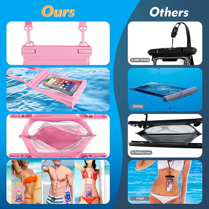 PEDVSTY Large Waterproof Phone Pouch [with Sealing Strip], Cell Phone Dry Bag for iPhone 17 16 15 14 13 Pro Max Galaxy S25 S24 S23 All Devices, Floating Water Proof Bag for Beach Water Park Hot Pink