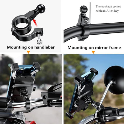 Bike Phone Mount,Motorcycle Phone Mounts, Aluminum Alloy Mounting Base Handlebar Cellphone Holder for Bicycle Motorcycle ATV Mirror Pole Fits 4''-7'' Smartphones (Bike Phone Mount)