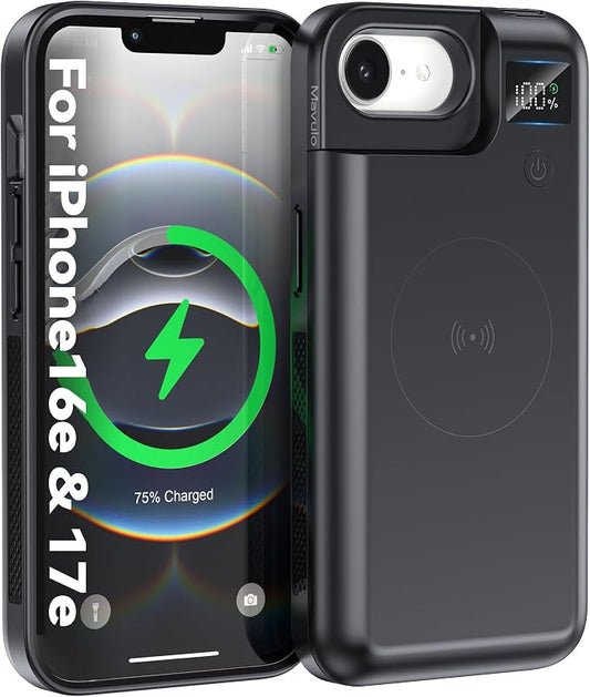 Mavulo Battery Case for iPhone 16e/17e, 8000mAh Portable Power Bank USB-C Fast Charging, Fast Charger, Protective Rechargeable Charger Case for iPhone 16e & iPhone 17e 6.1", Black