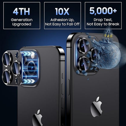 Uyiton Compatible with iPhone 15 Pro/iPhone 15 Pro Max Camera Lens Protector, [Not Easy to Break][Strong Adsorption][Case-Friendly] Metal Tempered Glass Rear Camera Screen Cover - Black, 2 Pack