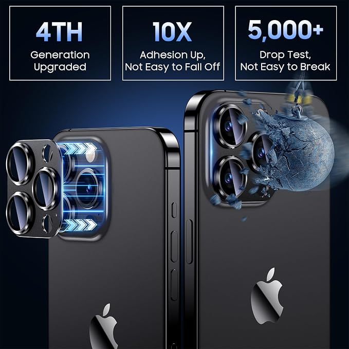 Uyiton Compatible with iPhone 15 Pro/iPhone 15 Pro Max Camera Lens Protector, [Not Easy to Break][Strong Adsorption][Case-Friendly] Metal Tempered Glass Rear Camera Screen Cover - Black Titanium