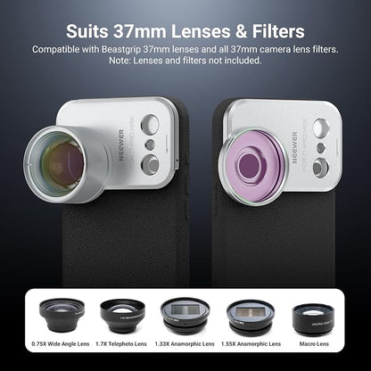 NEEWER 37mm Filter Lens Backplate for PA134 Phone Case Only, Quick Release Video Rig Mobile Photography Accessories Compatible with iPhone 17 Pro Max Beastgrip, PA174 (Silver)