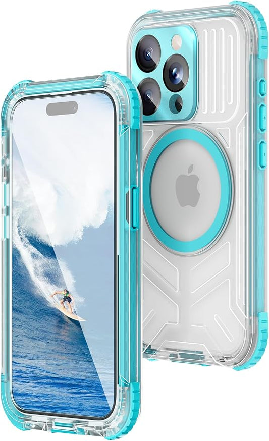 WIFORT for iPhone 15 Pro Max Waterproof Case, [IP68 Underwater Dustproof][Built-in Screen][15FT Military Shockproof], 360 Full Body Sealed Protection Cover Magnetic Frosted Phone Case, 6.7" Teal