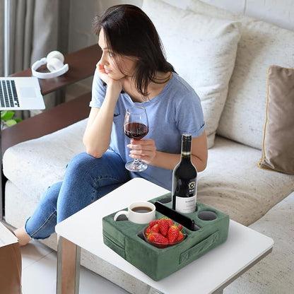 G GOOD GAIN Couch Cup Holder Pillow-Sofa Cup Holder Cozy Buddy | Bed Drink Caddy Holds Tablet, Remote, Snacks | Waterproof Anti-Spill Sofa Beverage Tray for Car, Park, Beach, Picnic, Boat, RV(Green)